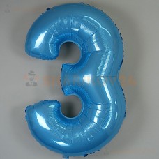 Шар (40''/102 см) Цифра, 3, Голубой, Макарунс